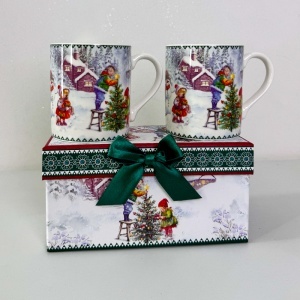 Set 2 cani din ceramica, Kids Decorating Christmas Tree, ambalate in cutie cadou eleganta, 150 ml, Verde - Img 3