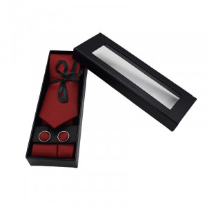 Set 3 piese Elegant, pentru barbati, cravata, buton si batista din stofa, rosu, EC0