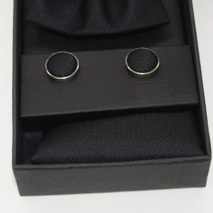 Set 3 piese Elegant, pentru barbati, papion, buton si batista din stofa, negru, E0