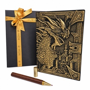 Set Artis cu agenda nedatata si pix, model Dragon in relief, in cutie cadou