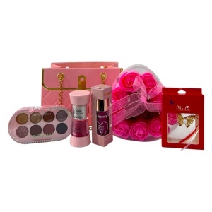 Set Beauty Pink Deluxe, trusa machiaj, pigment sclipitor, luciu buze glitter, inima cu trandafiri din sapun si martisor brosa - Img 2