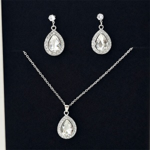 Set bijuterii dama Feeling Classic Drop din inox cu colier si cercei, design elegant lacrima, in cutie eleganta - Img 3