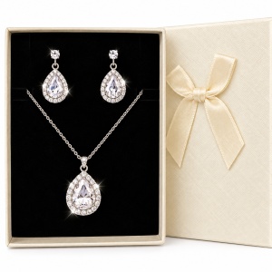 Set bijuterii dama Feeling Classic Drop din inox cu colier si cercei, design elegant lacrima, in cutie eleganta
