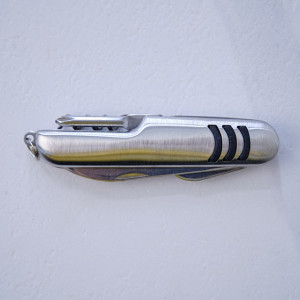 Set cadou pentru barbati, 3 piese, briceag multifunctional, pix si breloc metalic, Argintiu