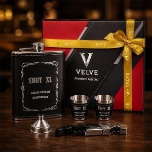 Set cadou pentru barbati Shot XL, cu plosca, 2 pahare, palnie si tirbuson multifunctional, in cutie eleganta - Img 4