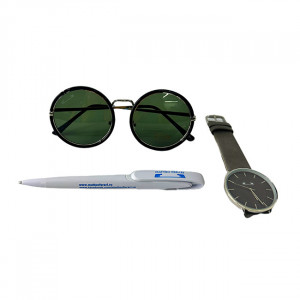 Set cadou pentru femei MATTEO FERARI, cutie cu trei articole practice, ceas dama, ochelari de soare si pix 20.5x15cm, Kaki2