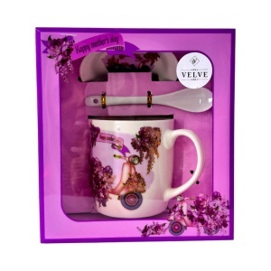Set cana ceramica, farfurie si lingurita pentru Ziua Mamei, ambalata in punga cu fereastra, 200ml - Img 2