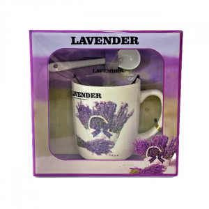 Set cana din ceramica pentru ceai, Twilight, 300ml, cu lingurita si cutie eleganta, Lavender, Mov - Img 6