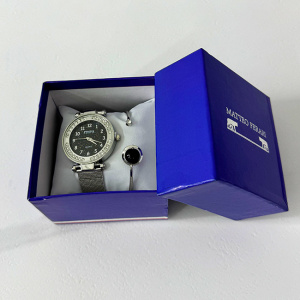 Set ceas elegant dama Francesca di Geneva Matteo, cu bratara asortata, Silver/Black - Img 1