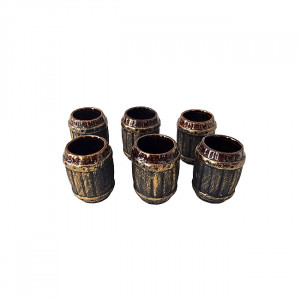 Set ornamental, practic din ceramica cu sticla in forma de pistol si 6 pahare, Maro/Negru 1