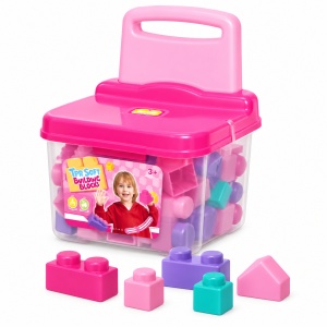 Set cuburi moi de constructie, 20 piese mari, cutie de depozitare cu functie de scaun, 3 Ani+, roz - Img 4