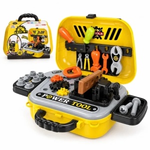 Set de bricolaj pentru copii 2 in 1, valiza transformabila in banc de lucru, unelte si accesorii, 3 ani+