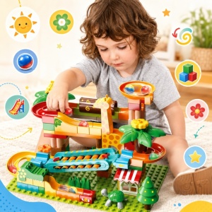 Set de constructie pentru copii, pista cu bile si xilofon, 109 piese, multicolor, 3 ani+ - Img 5