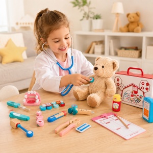 Set de joaca Doctor si Stomatolog din lemn, 36 piese, accesorii medicale, 3+ ani - Img 2
