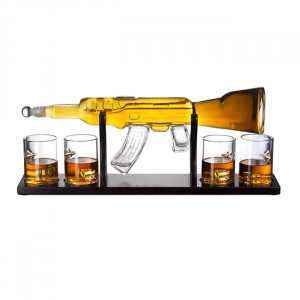 Set cadou Decantor Mitraliera si 4 pahare cu glont