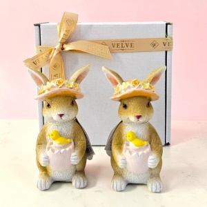 Set decoratiuni de Paste Bunny Duo, 2 iepurasi cu puisori in brate, 11x5 cm - Img 5