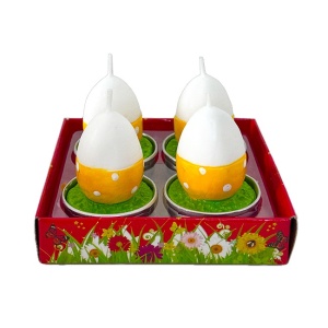 Set decorativ cu patru lumanari, cu aspect pascal, oua incondeiate, Orange