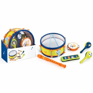 Set instrumente muzicale pentru copii cu toba, fluier, muzicuta, tamburina si maracas, multicolor, 3 ani+ - Img 2