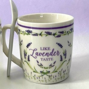 Set Like Lavender Taste, 2 cani din ceramica 200 ml si 2 lingurite, in cutie eleganta - Img 4