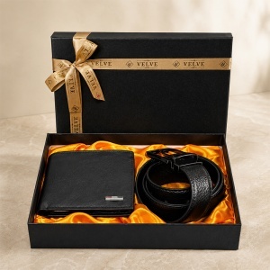 Set pentru barbati Essential Black cu portofel si curea neagra din piele eco, in cutie eleganta - Img 5