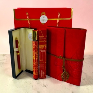 Set premium Prestige Red unisex, cu jurnal, pix si parfum M. F. Kurkdjian 35 ml, in cutie eleganta tip geanta - Img 4