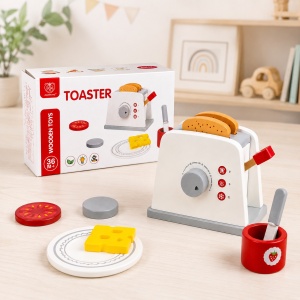Set toaster din lemn pentru copii, cu paine si accesorii pentru mic dejun, 3 ani+ - Img 4