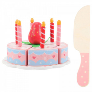 Set tort aniversar din lemn Princess Cake cu capsuna si lumanari, 3+ ani - Img 5
