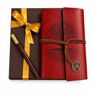 Set Tree of Life cu agenda vintage din piele ecologica si pix, in cutie eleganta - Img 1