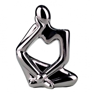Statueta decorativa Thinking Of You, din ceramica, Metalizata/Argintie