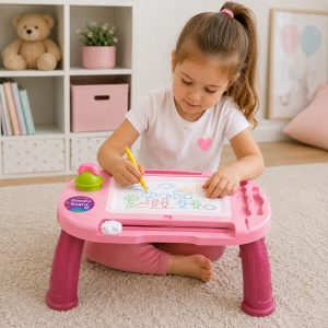 Tabla magnetica educativa Doodle Board pentru copii, cu masuta, pix si accesorii, 40 x 28,5 cm - Img 2
