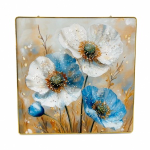 Tablou decorativ 3D cu maci infloriti si cristale stralucitoare, 40x40 cm