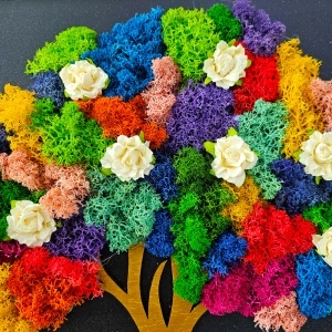 Tablou decorativ Copacul Vietii cu licheni naturali multicolori si mesaj pentru nasi 30x40 cm - Img 5
