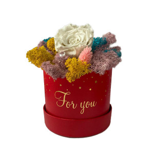 Trandafir criogenat Amour Rouge decorat in cutie cu licheni naturali stabilizati Alb