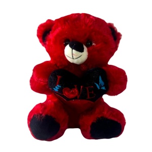 Ursulet de plus BUBU, cu inimioara imprimata, inaltime 20 cm, Rosu/Negru