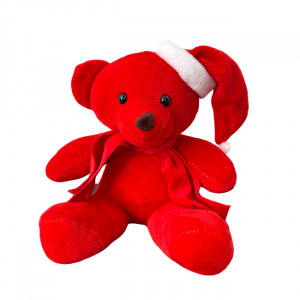 Ursulet de plus Criss, cu fular, caciula si sunete, inaltime 17 cm, Rosu