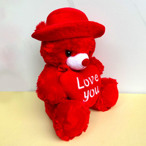Ursulet de plus cu palarie Sparkle, cu inimioara si mesaj de iubire, Inaltime 25 cm, Rosu - Img 6