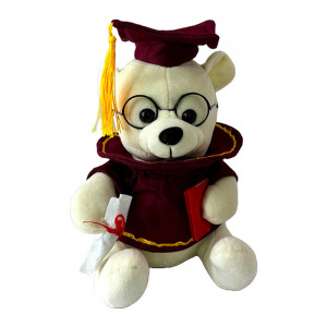 Ursulet de plus Graduate Teddy, cu toca si diploma de absolvire, Inaltime 25 cm, Alb cu visiniu 4