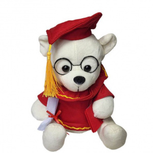 Ursulet de plus Graduate Teddy, cu toca si diploma de absolvire, Inaltime 18 cm, Alb cu ROSU