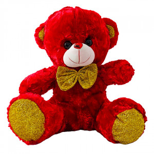 Ursulet de plus Red Sunny, cu sunete de iubire, papion si texturi glitter, inaltime 40 cm, Rosu/Auriu - Img 6
