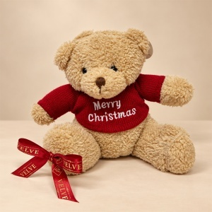 Ursulet de plus Teddy Christmas cu pulover rosu Merry Christmas, bej, 17 x 20 cm - Img 3