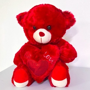 Ursulet de plus Teddy Love, inimioara imprimata cu textul "Love", inaltime 36 cm, Rosu - Img 1