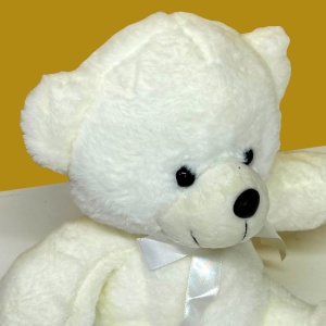 Ursulet de plus Tobi, cu papion, Inaltime 24 cm, Alb