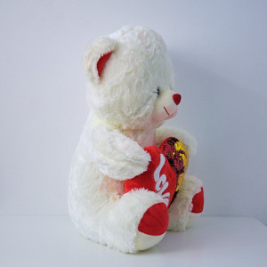 Ursulet de plus Twinkle, cu inimioara cu paiete, in doua culori, inaltime 37 cm, Alb - Rosu