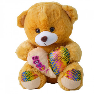 Ursulet de plus Twinkle, cu inimioara, inaltime 37 cm, Maro Deschis