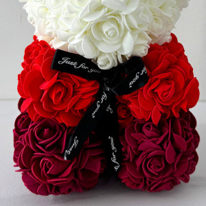 Ursulet Floral Teddy Bear Rainbow cu trandafiri din spuma hand-made, 25 cm, in cutie cadou, Rosu 4