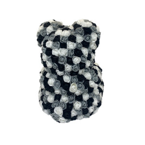 Ursulet Floral Triple color din Trandafiri spuma in cutie cadou, 40 cm, negru- alb- gri