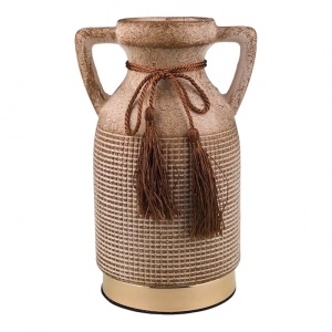 Vaza din ceramica cu doua toarte si snur decorativ, Maro Sidefat, 14x22 cm