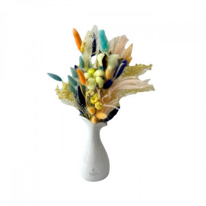 Vaza Wave cu aranjament floral, lagurus criogenat, flori de bumbac, Alb