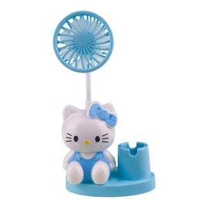 Ventilator cu suport pentru birou HeLLO K si decoratiune pisica, Albastru