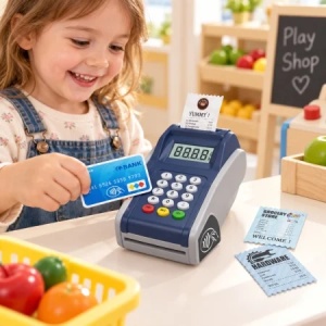 Aparat POS de jucarie pentru copii, cu card, bonuri, lumini si sunete, 2 metode de plata, 3+ ani - Img 3